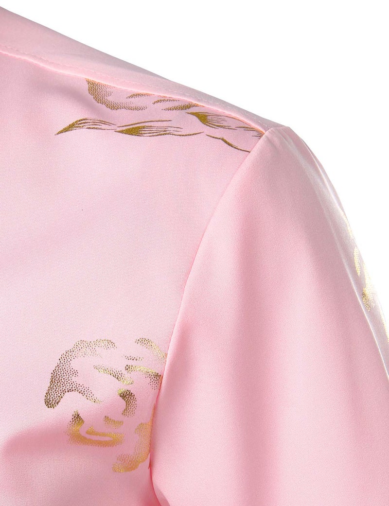 ZEROYAA Mens Hipster Gold Rose Printed Slim Fit Short Sleeve Button Down Dress Shirts ZZCL41 Pink X-Large - Image 4